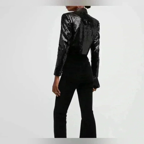 Veronica Beard Sequin Jacket Crop Blazer Delony Black Glitter 12 Notch Open $900 - Picture 5 of 9